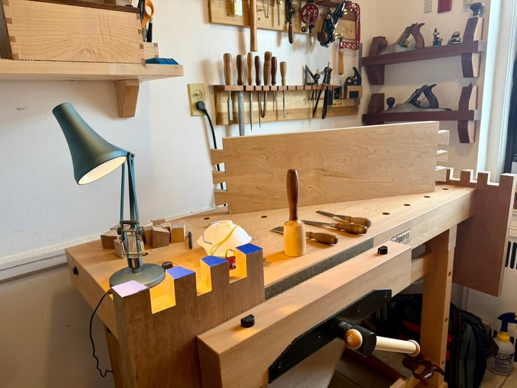 Aaron's workshop bench with hand tools